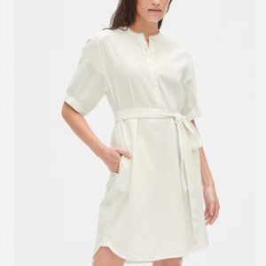 GAP 100% Cotton Roll Cuff Shirt Dress Ivory Waist Tie Belt Buttons Size Small